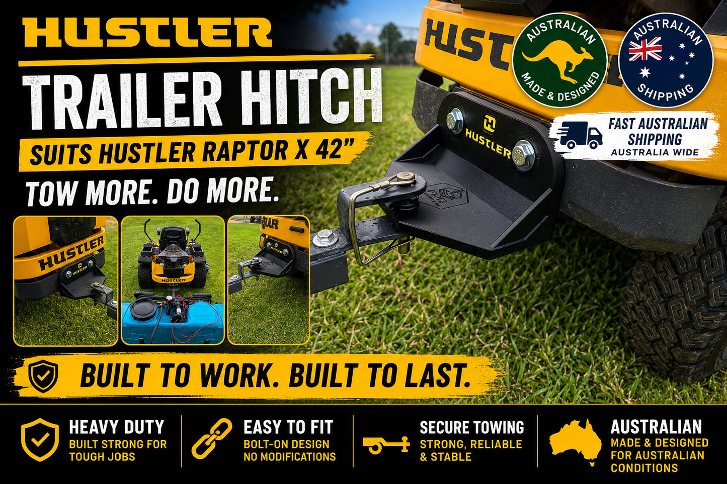 Hustler Raptor X 42" Mower Tow Hitch Kit + Pin Bolts Australian Made