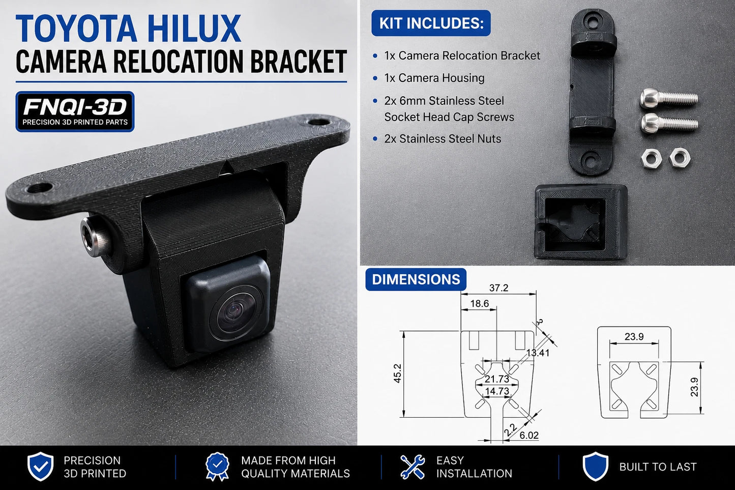 Toyota Hilux N80 Rear Camera Relocation mount Bracket Kit 2015-2025
